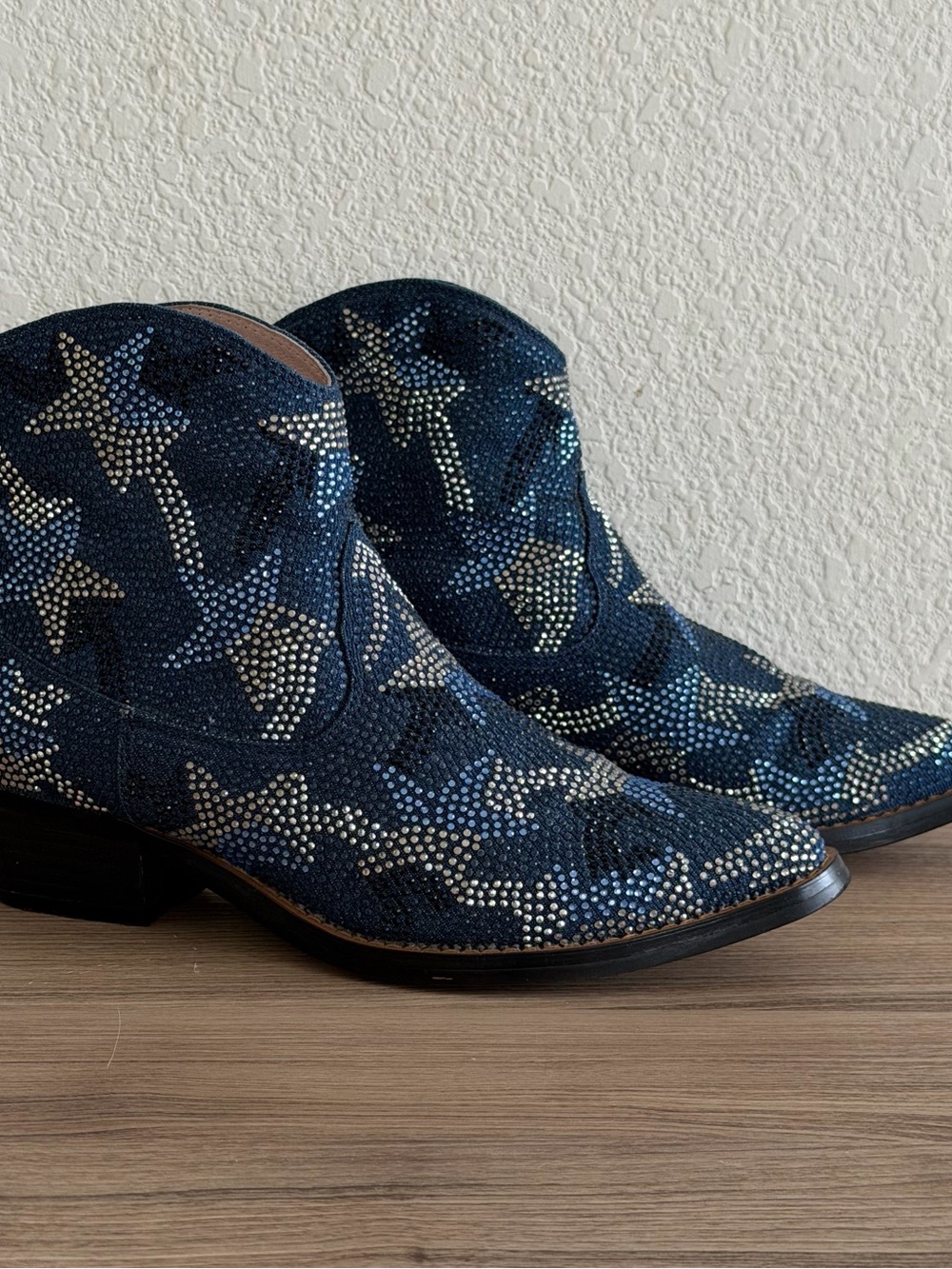 Lola Cruz Blue Star Crystal Embellished Western Ankle Boots Statement Booties 38 - Picture 8 of 14